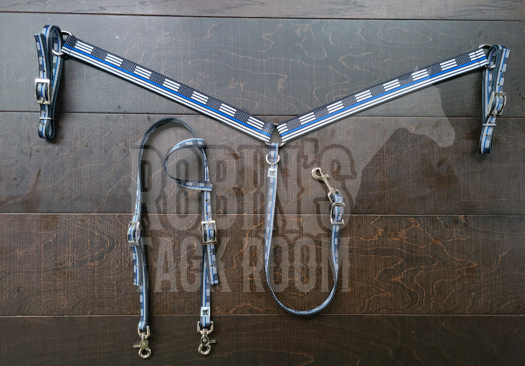 Thin blue line headstall and breastcollar.
