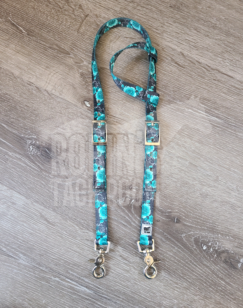 Black and teal roses one ear headstall