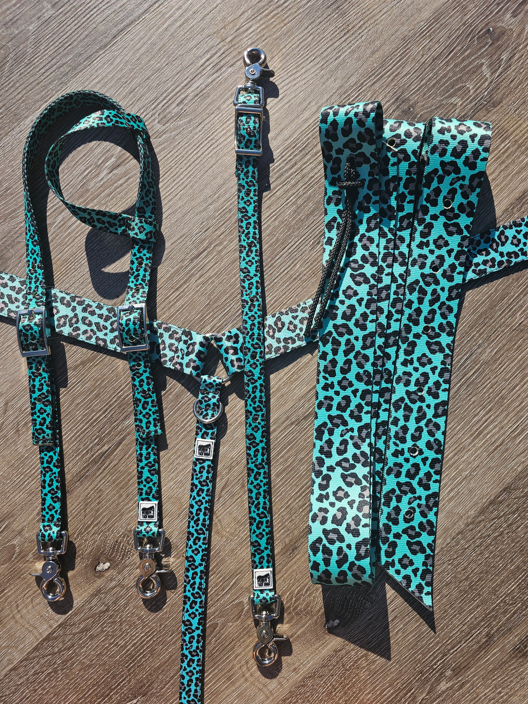 Turquoise cheetah tack set