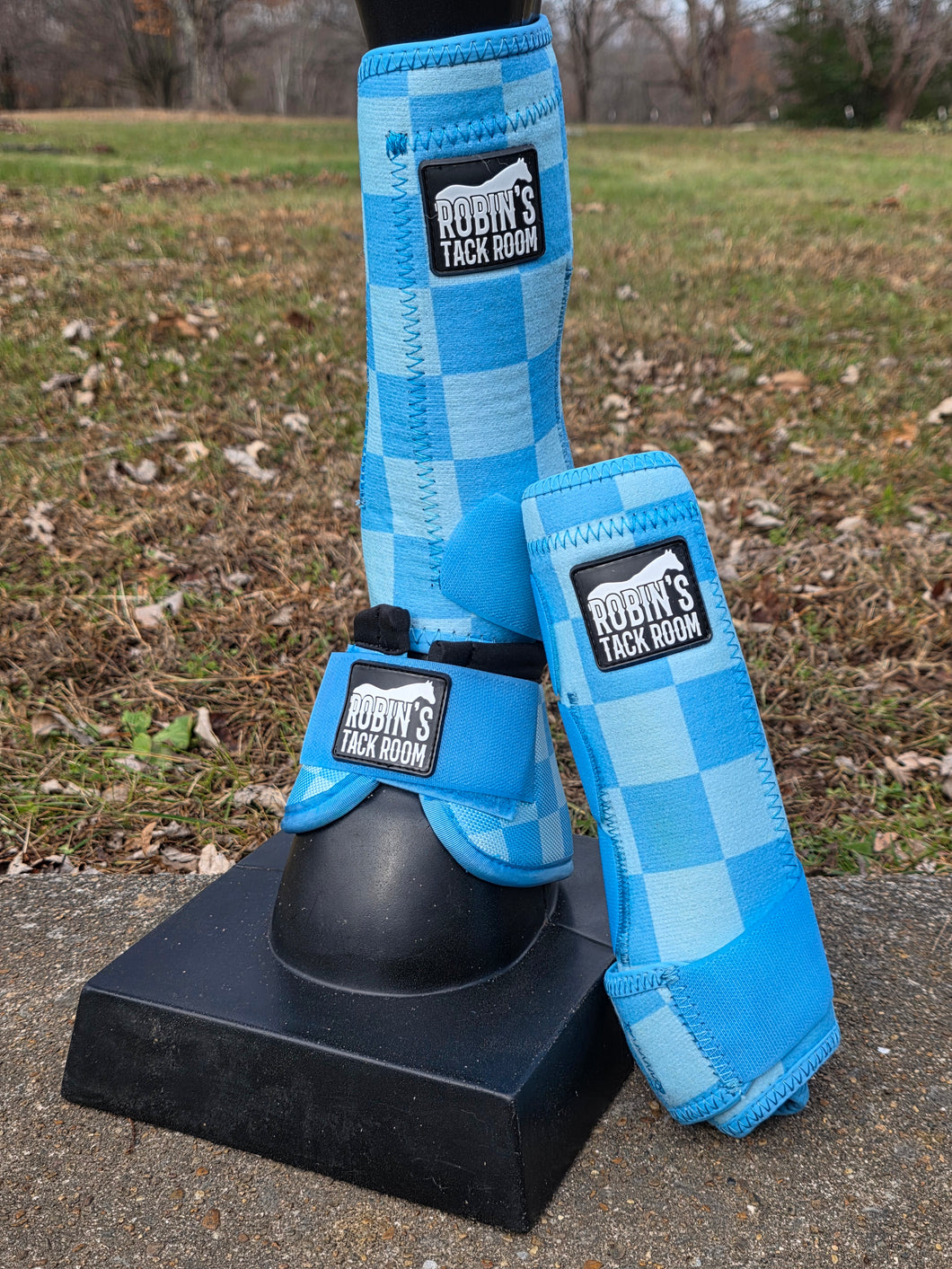 Blue checkers splint boots