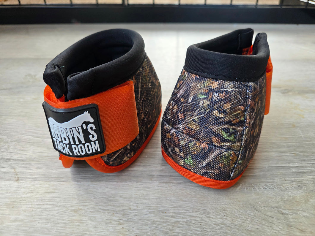 Camo and orange bell boots