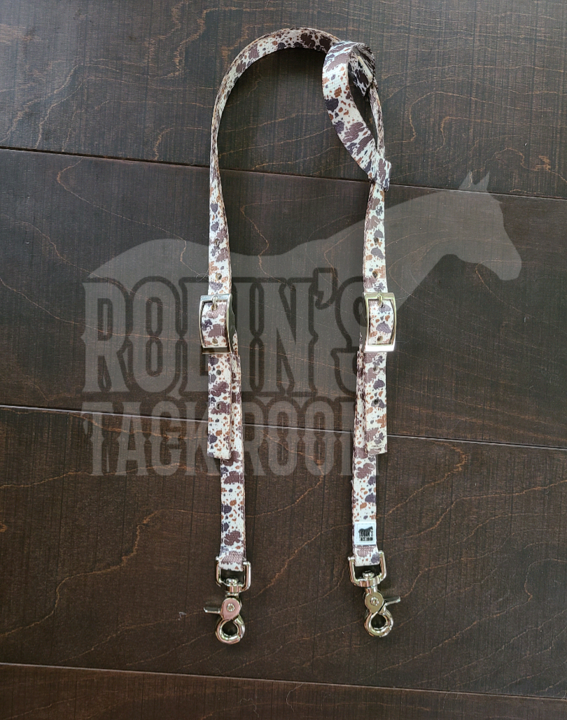 Brown and white cowprint headstall